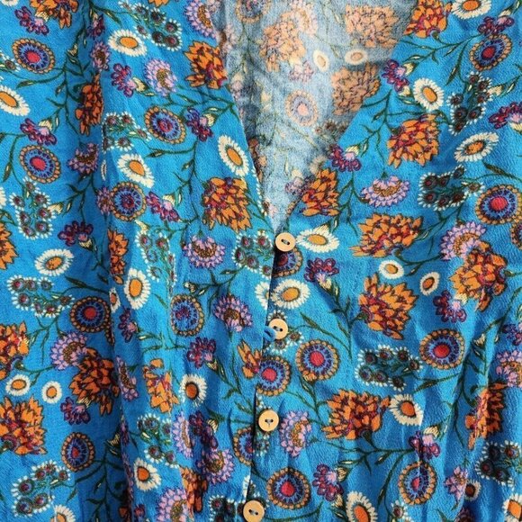 Intimately Free People Bodysuit Small Blue She’s Dainty Blue Floral Blouse Boho - Picture 3 of 12